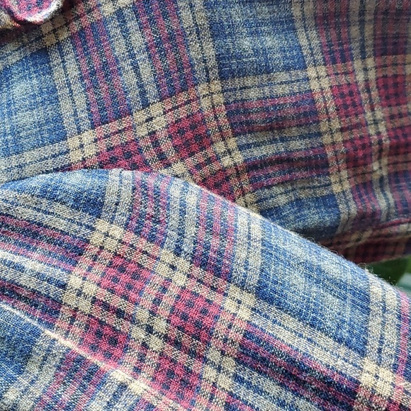 Maison 123 Plaid Burgundy Blue Ruffle Wool Blend Blouse Size Medium - Picture 5 of 15